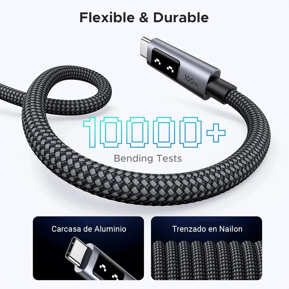 Cable Ugreen Uno USB-C a USB-C PD 100W, 2 metros, Pantalla LED y Diseño Resistente miniatura 2