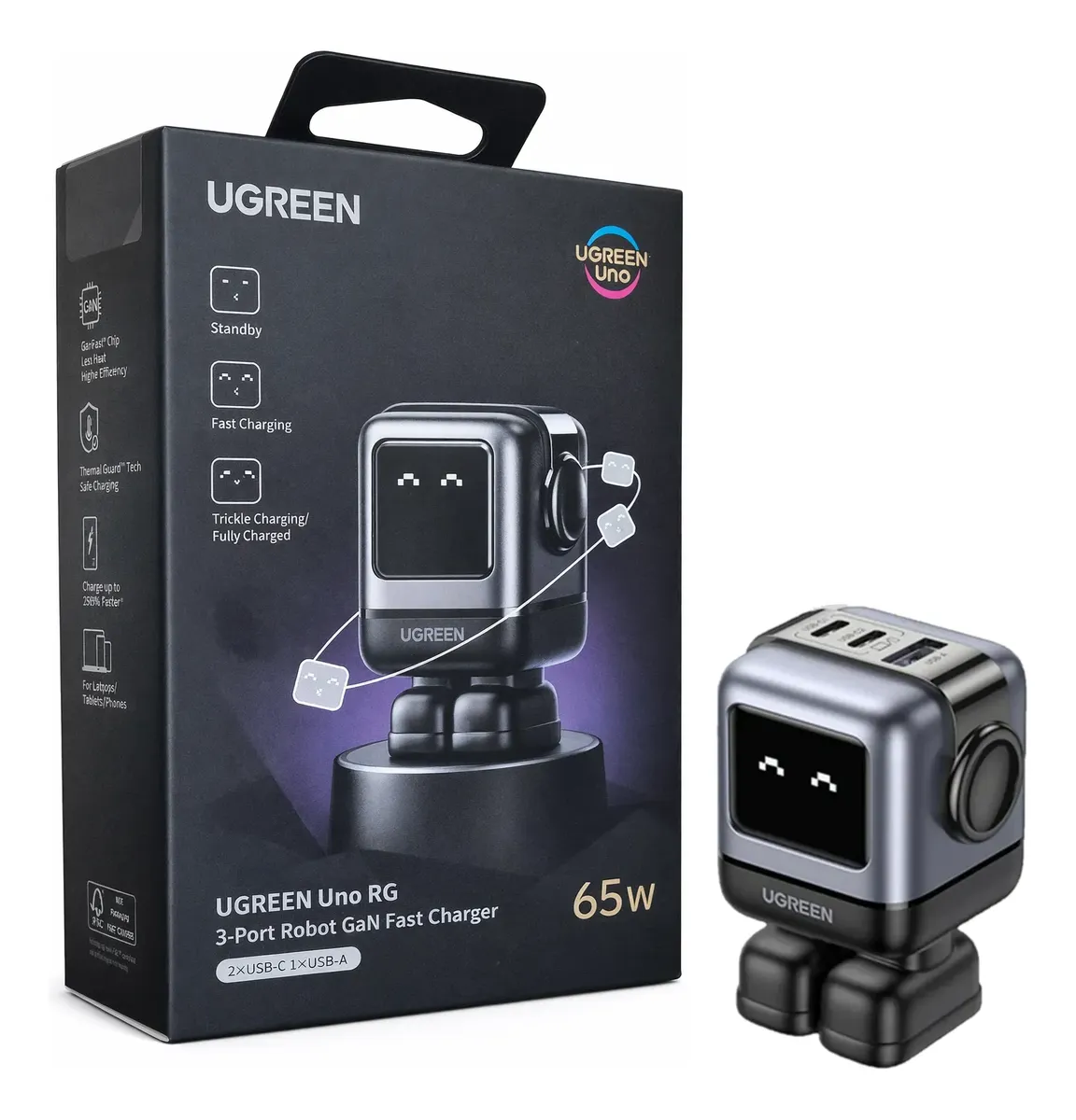 Comprar Cargador UGREEN 65W Original USB-C Carga Rápida GaN 3 Puertos Black en NeXora Store Perú